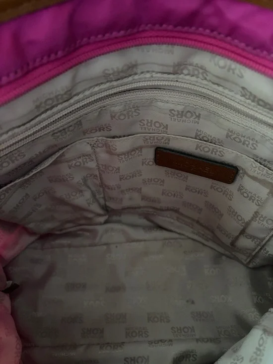 Michael Kors fuchsia is Nylon Tote with Brown Leather Trim - Picture 11 of 11